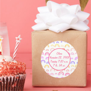 Pegatina Redonda Patrón de arcoiris amarillo rosa de color agudo