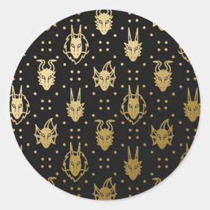 Pegatina Redonda Patrón de Argyle de Dragón negro y dorado