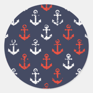 Pegatina Redonda Patrón De Armada Azul Y Blanco Rojo