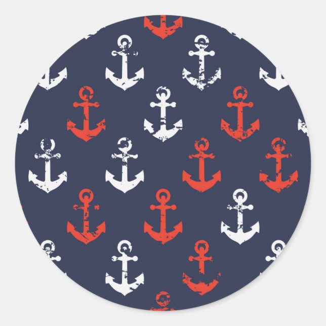 Pegatina Redonda Patrón De Armada Azul Y Blanco Rojo (Anverso)