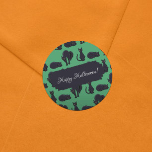 Pegatina Redonda Patrón de arte de piano de Halloween para gatos ne