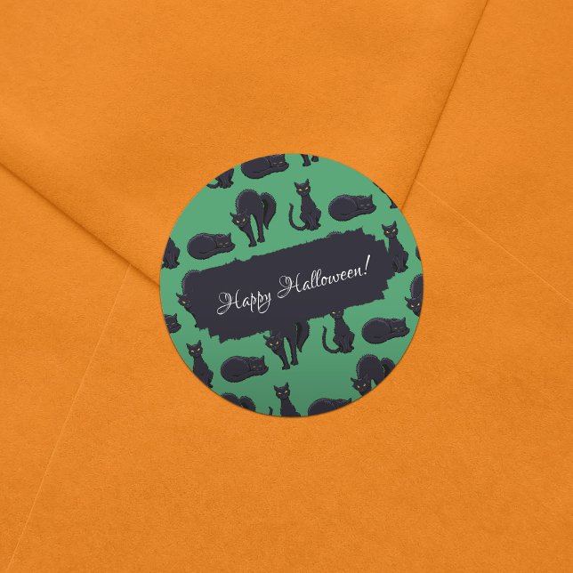 Pegatina Redonda Patrón de arte de piano de Halloween para gatos ne (Subido por el creador)