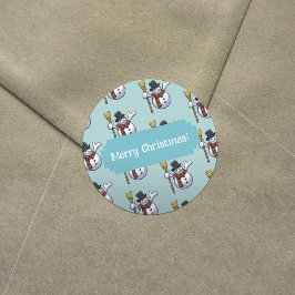 Pegatina Redonda Patrón de arte de Pixel para Navidades de Snowman