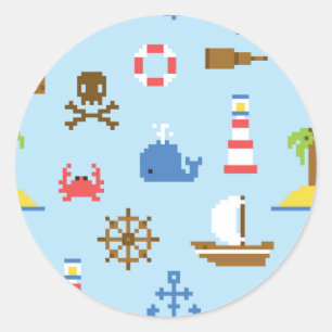 Pegatina Redonda Patrón de arte en el mar Pixel