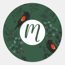 Pegatina Redonda Patrón de ave negra de ala roja