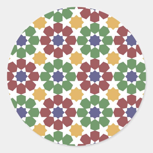 Pegatina Redonda patrón de azulejo Arte cerámico marroquí tradicion (Anverso)
