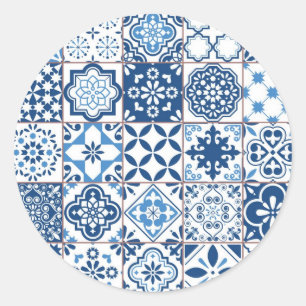 Pegatina Redonda Patrón de azulejos de cerámica
