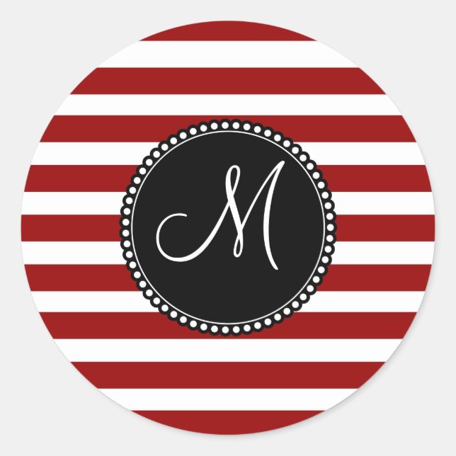 Pegatina Redonda Patrón de bandas horizontales rojas y blancas (Anverso)