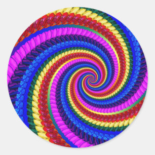 Pegatina Redonda Patrón de barrido de arte fractal arcoiris