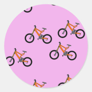 Pegatina Redonda Patrón de bicicletas en rosa