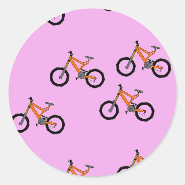 Pegatina Redonda Patrón de bicicletas en rosa (Anverso)