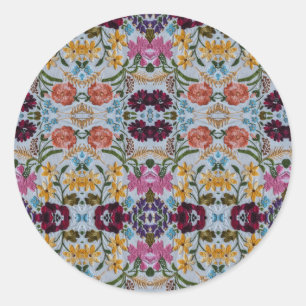 Pegatina Redonda Patrón de bordado floral con bonitas flores