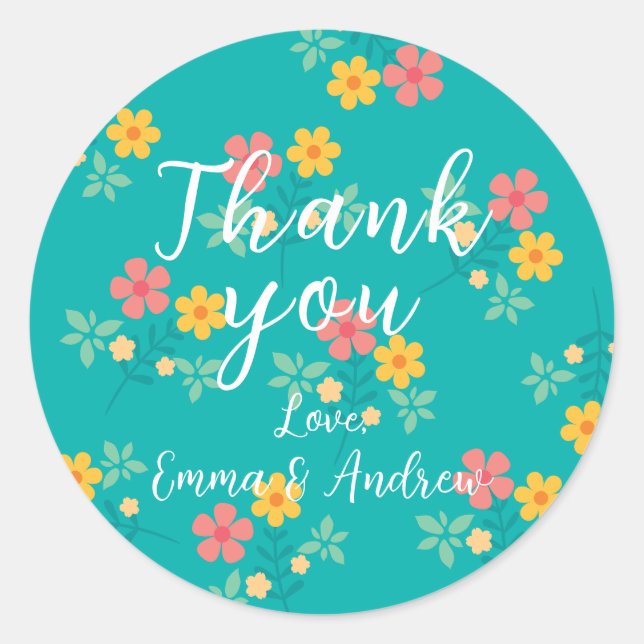 Pegatina Redonda Patrón de Bouquet Green Daisy Vintage (Anverso)