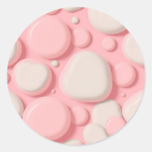 Pegatina Redonda Patrón de burbuja 3D rosa blanco abstracto suave p