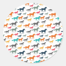 Pegatina Redonda Patrón de caballos de clase