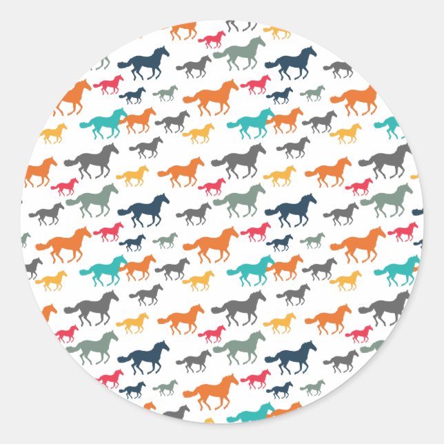 Pegatina Redonda Patrón de caballos de clase (Anverso)
