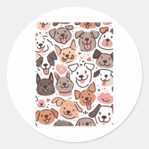 Pegatina Redonda Patrón de Cachorros Felices 1