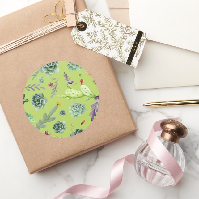 Pegatina Redonda Patrón de cactus 6 (Regalar)