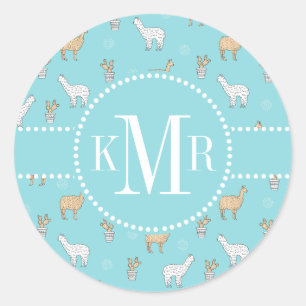 Pegatina Redonda Patrón de cactus de caliquesa