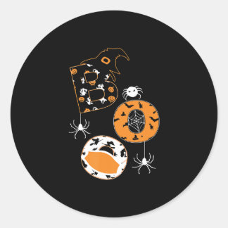 Pegatina Redonda Patrón de calabaza de bruja de la araña de la másc