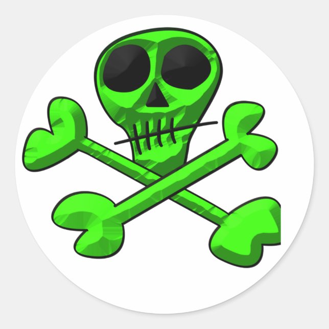 Pegatina Redonda Patrón de Calavera y Huesos Cruzados (Anverso)