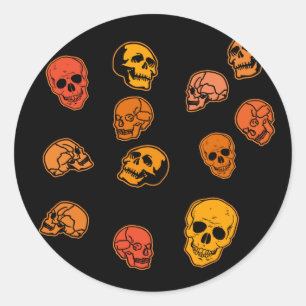 Pegatina Redonda Patrón de calaveras en negro