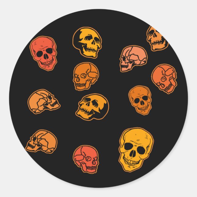 Pegatina Redonda Patrón de calaveras en negro (Anverso)
