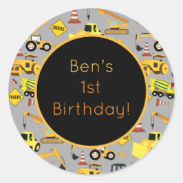 Pegatina Redonda Patrón de camiones de construcción personalizados