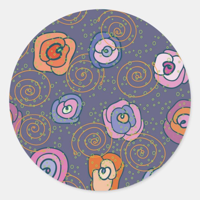 Pegatina Redonda Patrón de campo rosa abstracto (Anverso)