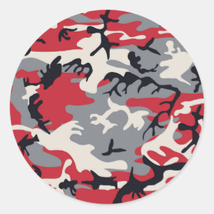 Pegatina Redonda Patrón de camuflaje de camo gris rojo
