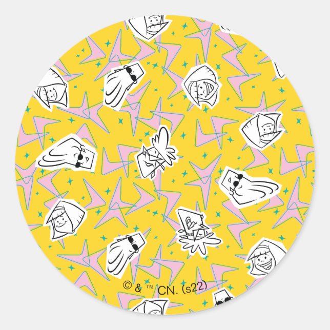 Pegatina Redonda Patrón de caracteres Johnny Bravo (Anverso)