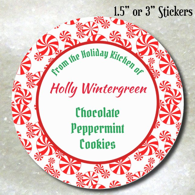Pegatina Redonda Patrón de caramelo de menta editable rojo y blanco (Peppermint Candy Pattern recipe sticker)