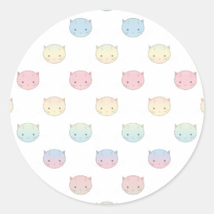 Pegatina Redonda Patrón de caras de gatito pastel adorable
