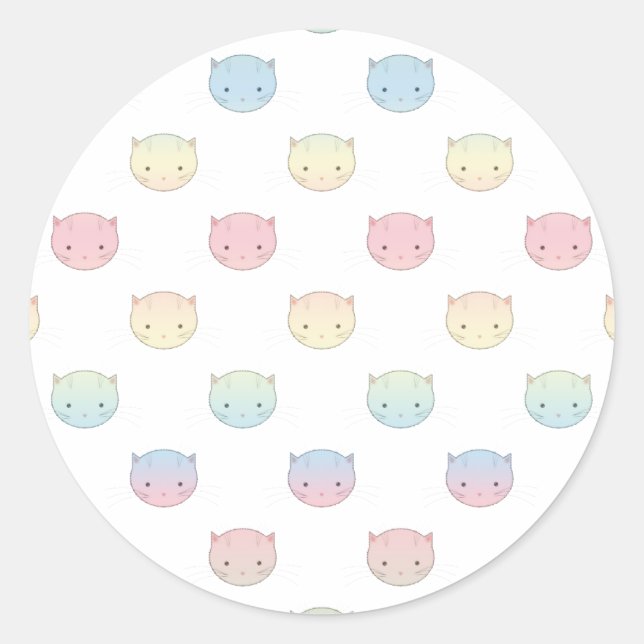 Pegatina Redonda Patrón de caras de gatito pastel adorable (Anverso)