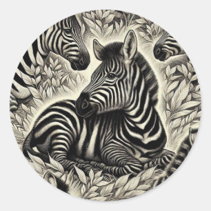 Pegatina Redonda Patrón de cebra de época
