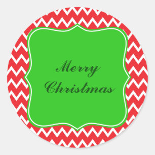 Pegatina Redonda Patrón de cheurón rojo y blanco con Navidades verd