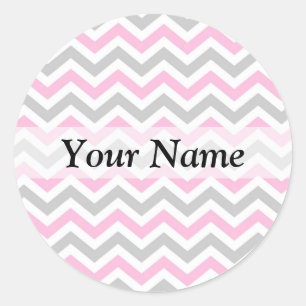 Pegatina Redonda Patrón de chevron rosa y gris