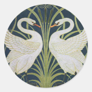 Pegatina Redonda Patrón de cisnes Art Nouveau: Impresión de cisne d