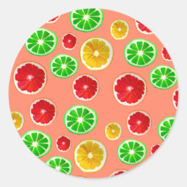 Pegatina Redonda Patrón de cítricos de fruta de juicy