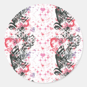 Pegatina Redonda Patrón de Collage de superchica