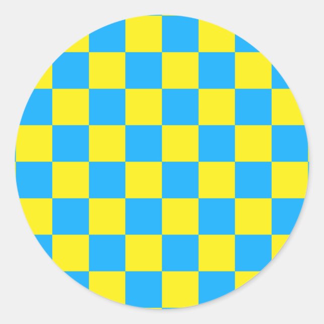 Pegatina Redonda Patrón de comprobación de color azul amarillo (Anverso)