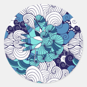 Pegatina Redonda Patrón de conchas marinas fundidas