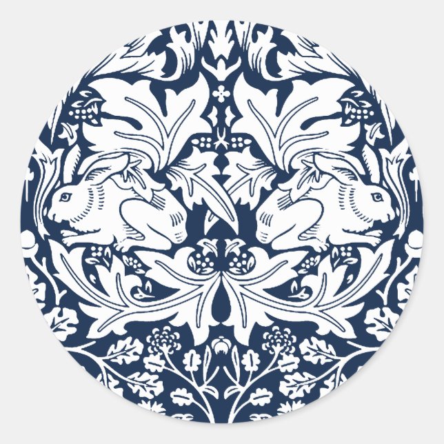 Pegatina Redonda Patrón de conejo William Morris Brer (Anverso)