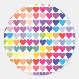 Pegatina Redonda Patrón de corazón de arcoiris colorido