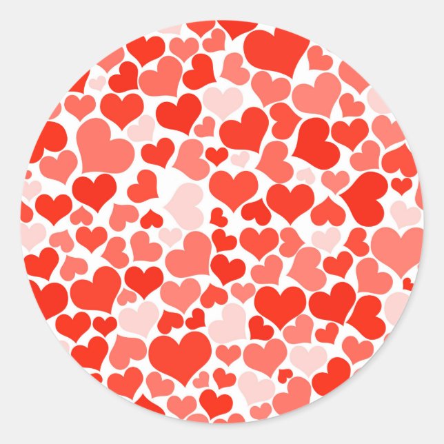 Pegatina Redonda Patrón de corazón rojo moderno (Anverso)