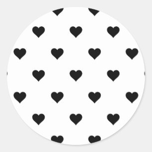 Pegatina Redonda Patrón de corazón simple de corte blanco y negro