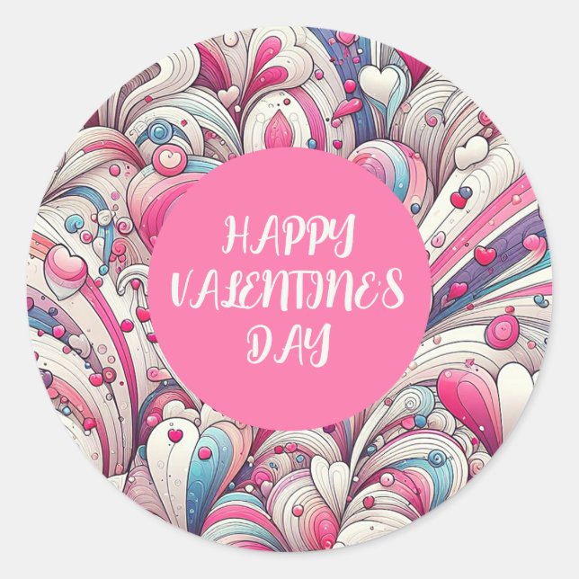 Pegatina Redonda Patrón de corazones de amor para siempre (Anverso)