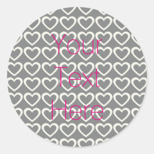 Pegatina Redonda Patrón de Corazones de Crema Gris Rosa Personaliza