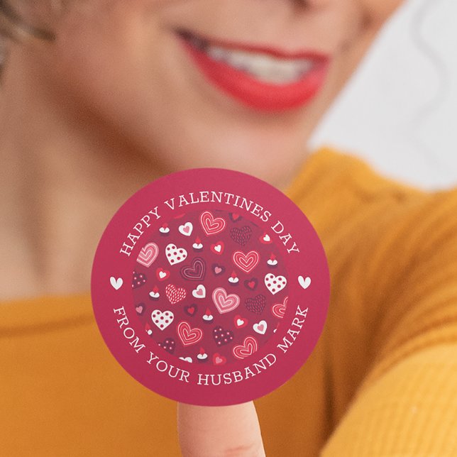 Pegatina Redonda Patrón de corazones de San Valentín rojo (Subido por el creador)