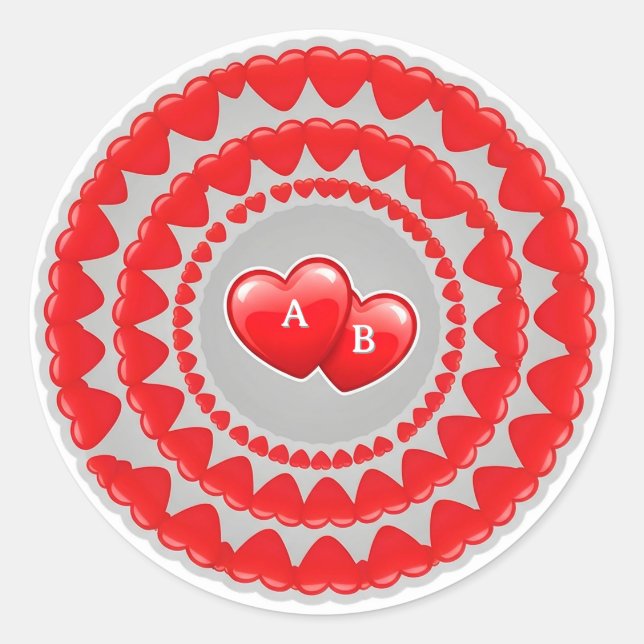 Pegatina Redonda Patrón de Corazones Románticos (Anverso)